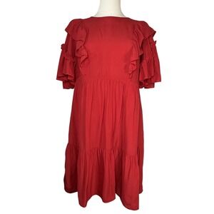 Who What Wear Tiered Ruffle Babydoll Dress XS Red Bell Short Sleeve Boho Peasant